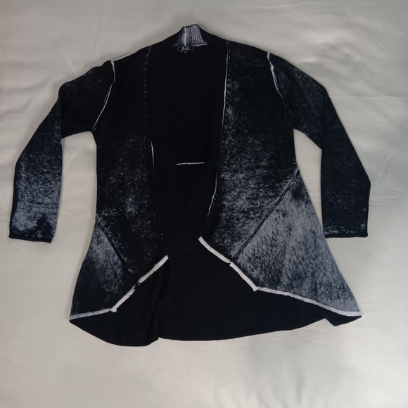 G&C Knitwear Cotton Merino Wool Blend Open Waterfall Cardigan Gothic Stormy Sz S - Picture 1 of 6